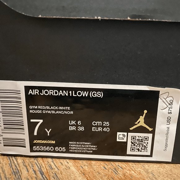 Kid's Jordan 1 Low Gym Red Black Pebbled (GS) - Reverse Bred - Picture 8 of 8